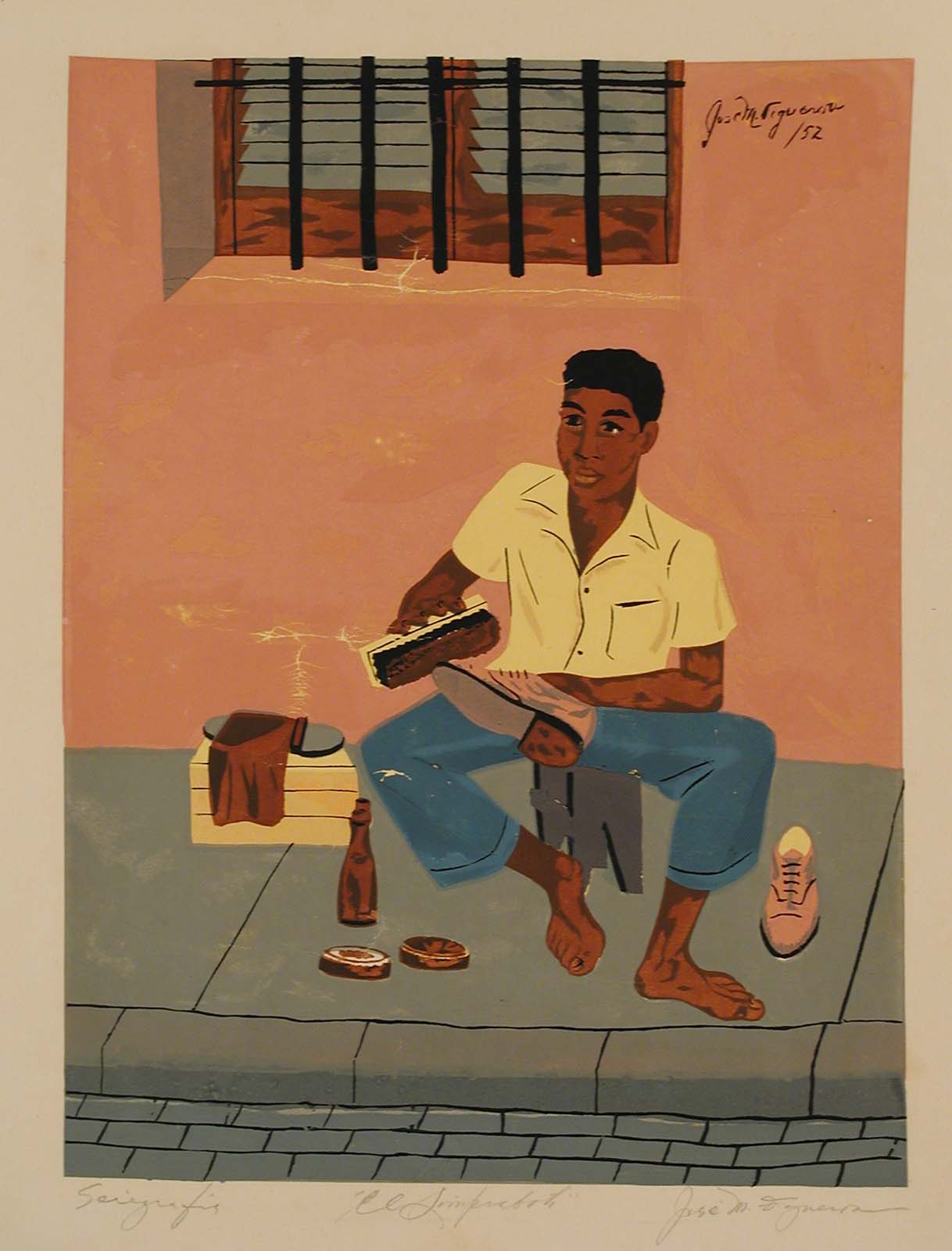 El limpiabotas (portafolio Estampas de San Juan, Centro de Arte Puertorriqueño)
