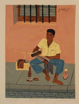 El limpiabotas (portafolio Estampas de San Juan, Centro de Arte Puertorriqueño)