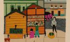 Esquina de la plaza (porfolio Estampas de San Juan, Centro de Arte Puertorriqueño) 