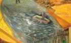Pintura con tonos claros y un mar sobre la mesa