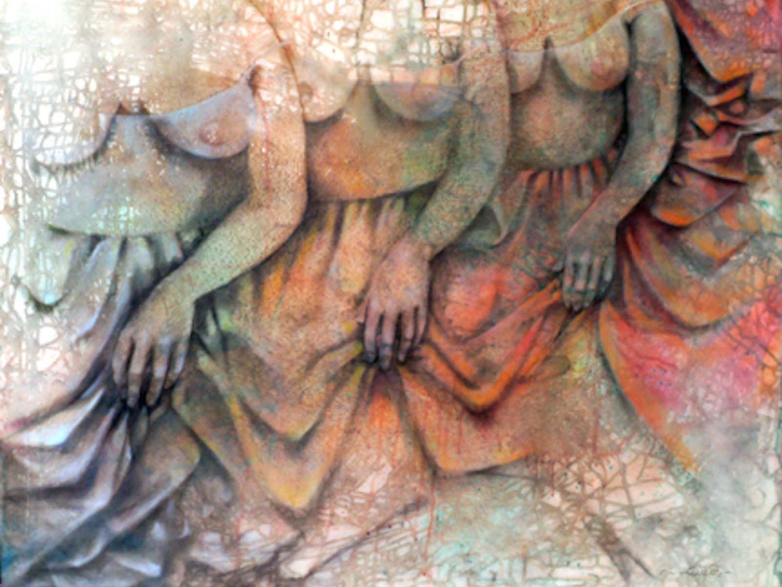 Tres figuras y un drapeado