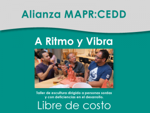 Promotion for the Rythm and Vibrations Workshop for hearing impaired public integrating corporal expression in clay using the rythm in Puerto Rican Bomba.