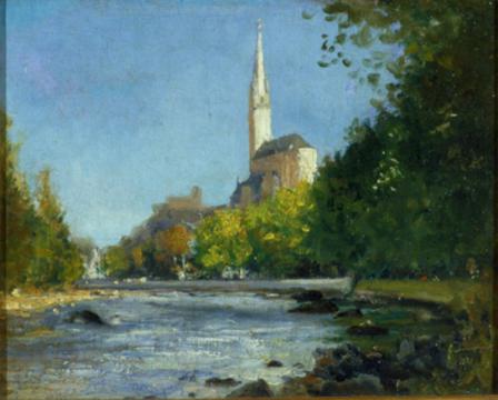 The Basilica of Lourdes from the Gave River